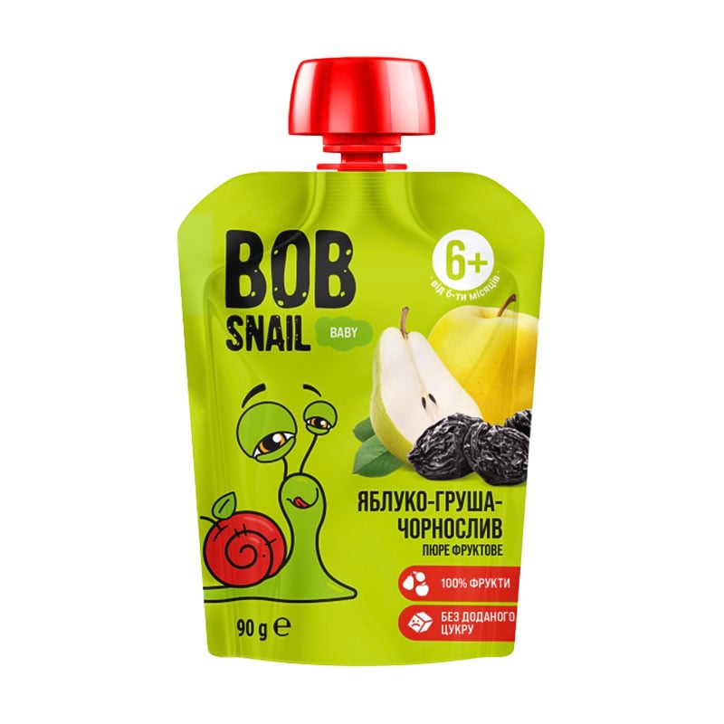 Дитяче фруктове пюре Bob Snail Яблуко-Груша-Чорнослив, від 6 місяців, 90 г