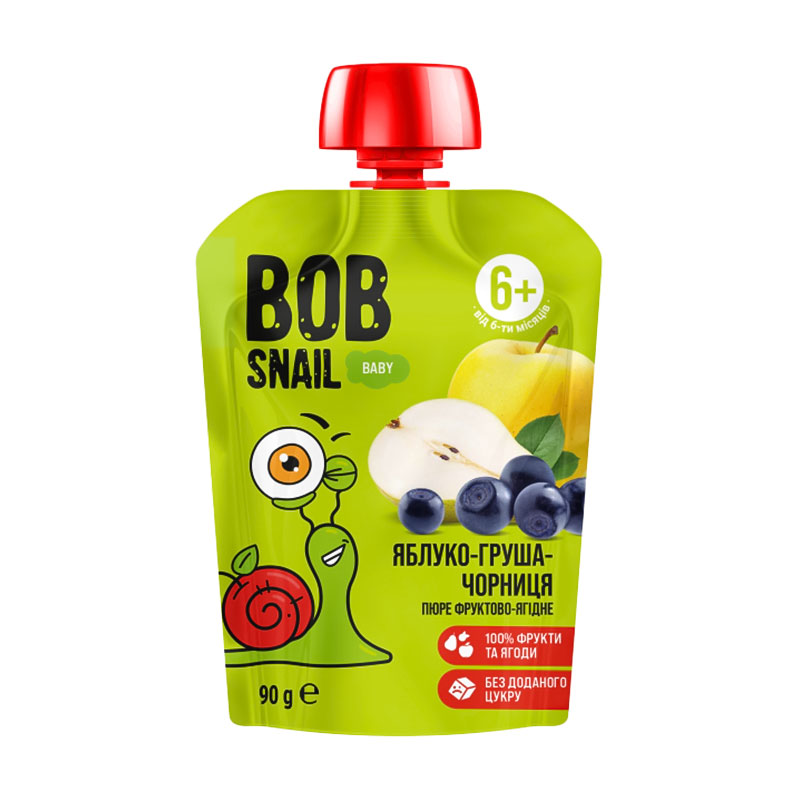 Дитяче фруктове пюре Bob Snail Яблуко-Груша-Чорниця, від 6 місяців, 90 г